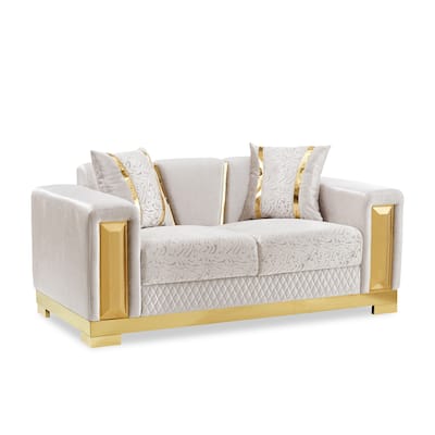 Furniture of America Maxine Glam Solid Wood Loveseat with Accent Pillows