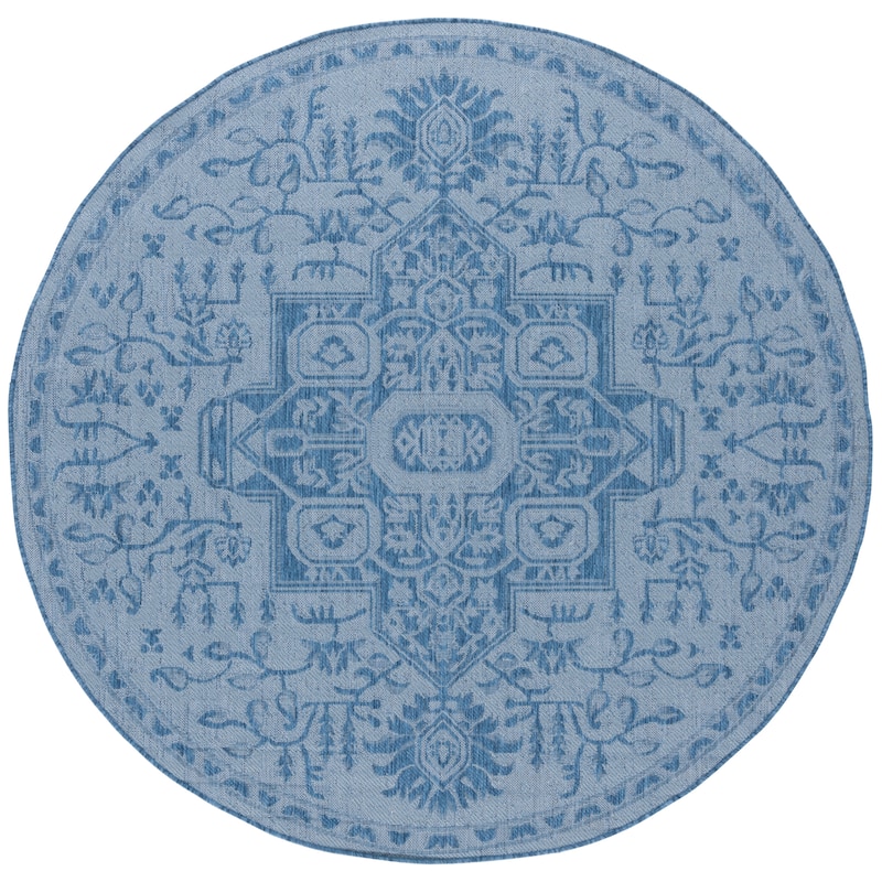 SAFAVIEH Bermuda Fazilet Geometric Indoor/Outdoor Waterproof Rug - 6'7" Round - Navy