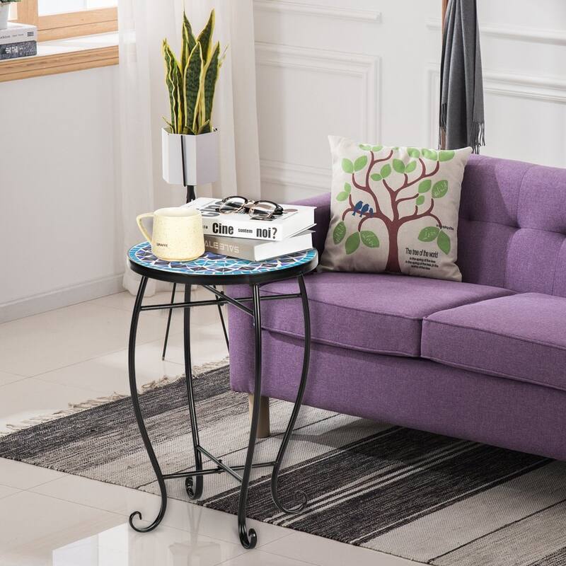 Pretty Color Glass Round Terrace Bistro Table End Table Coffee Table