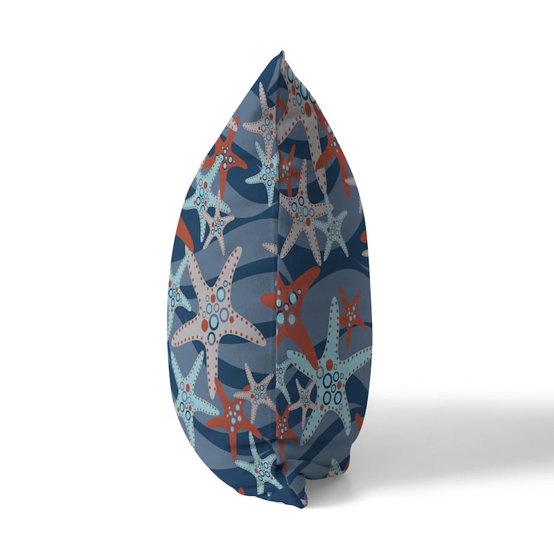 Blue And Orange Starfish Sway Faux Suede Throw Pillow Zipper