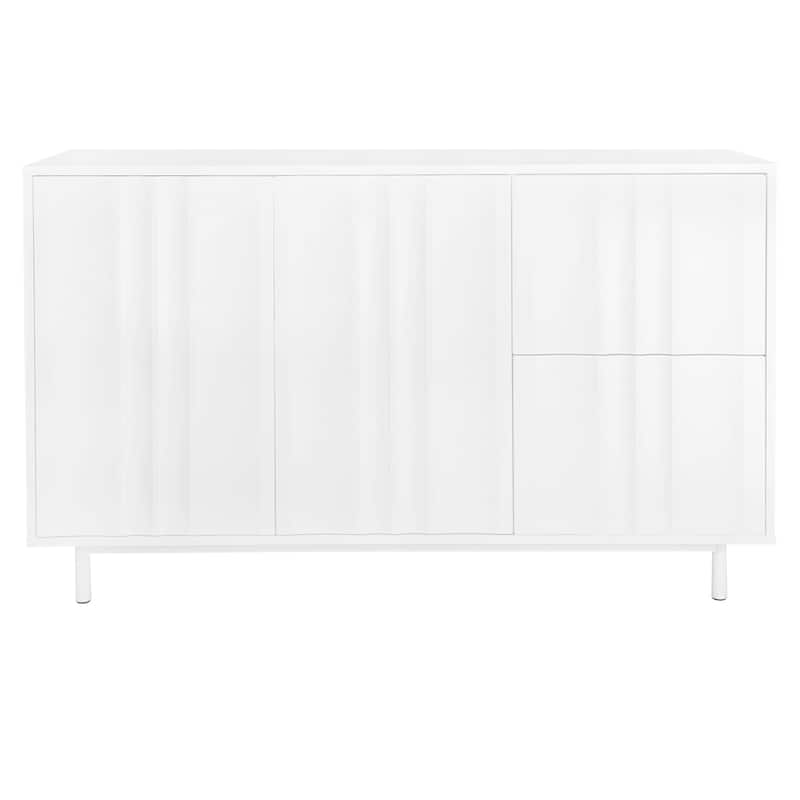 Storage Cabinet Entryway Cabinets with 2 Drawers and 2 Door Wave Pattern, Sideboard with Metal Legs and Adjustable Shelves