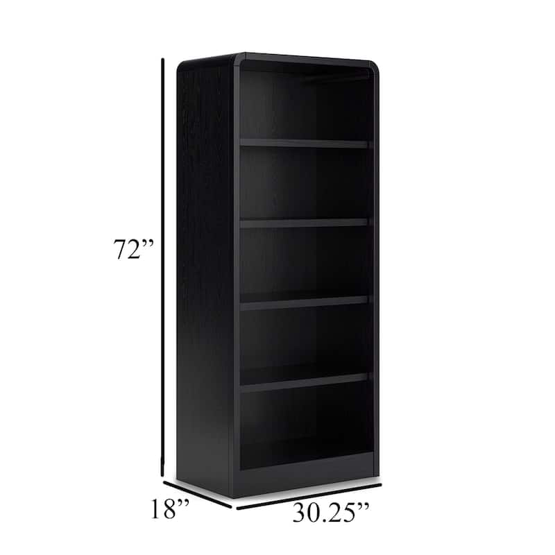 Robeck Large Bookcase, 5 Display Shelves, Classic 72 Inch Black Wood