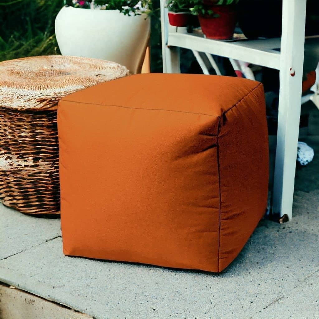HomeRoots 17" Cool Orange Solid Color Indoor Outdoor Pouf Ottoman - 17' X '17' X '17