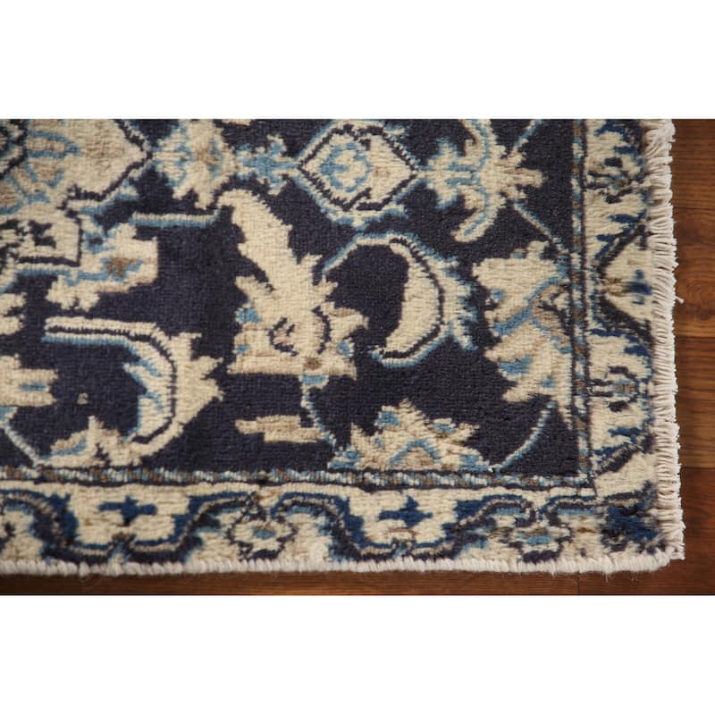 Blue Traditional Nain Persian Vintage Area Rug Handmade Wool Carpet - 1'9"x 2'10"
