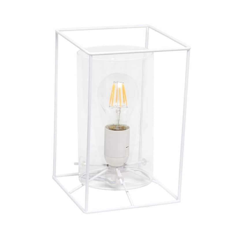 Lalia Home Framed Table Lamp with Clear Cylinder Glass Shade - Small - White/Clear