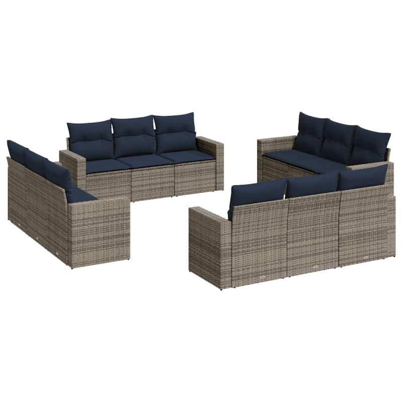 vidaXL Patio Sofa Set with Cushions Outdoor Conversation Furniture Poly Rattan - 25.8" x 24.4" x 27.2"
