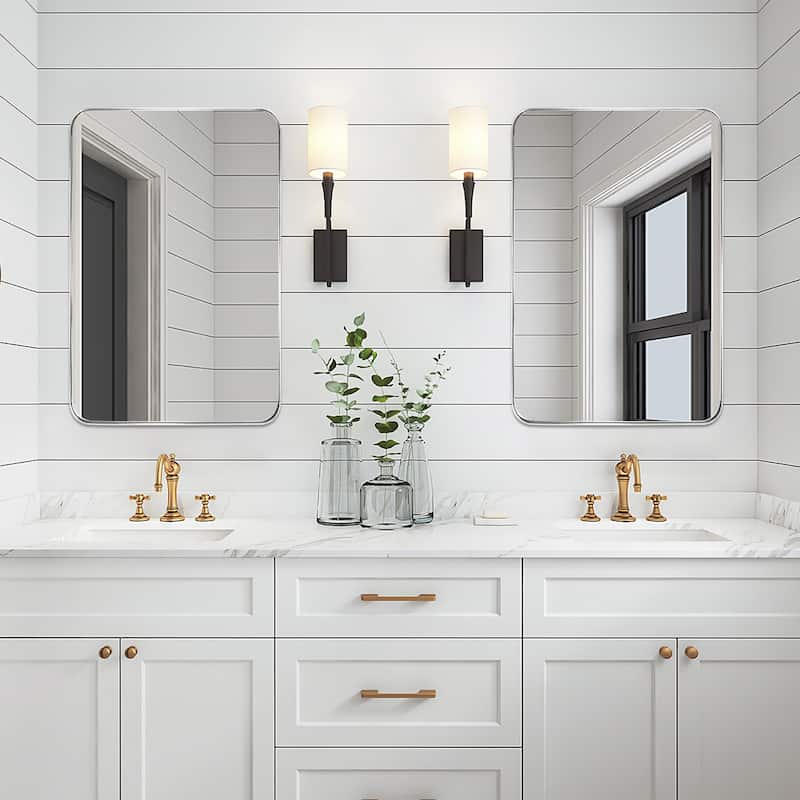 Modern Rectangle Bathroom Vanity Mirror with Metal Frame and Round Corners for Vertical/Horizontal