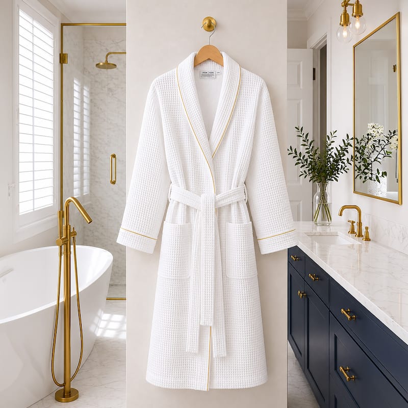 Authentic Hotel Spa Unisex Turkish Cotton Waffle Weave Terry Bath Robe
