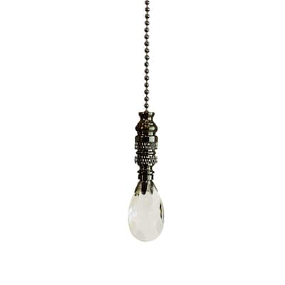 Stephanov Crystal Small Teardrop Ceiling Fan Pull, 2.5"h with 12" Nickel Brass Chain