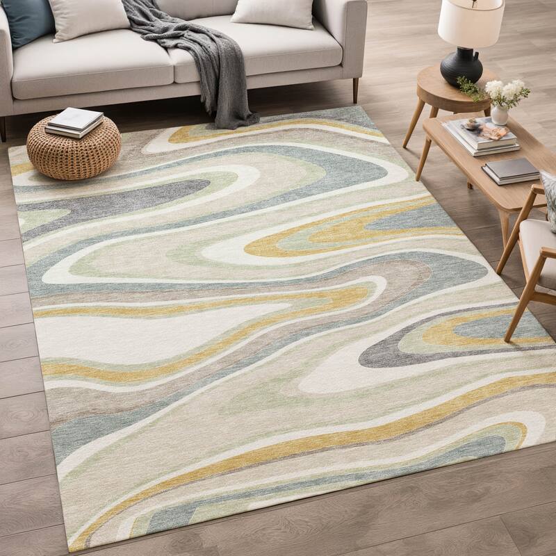 Machine Washable Indoor/ Outdoor Abstract Busey Chantille Rug