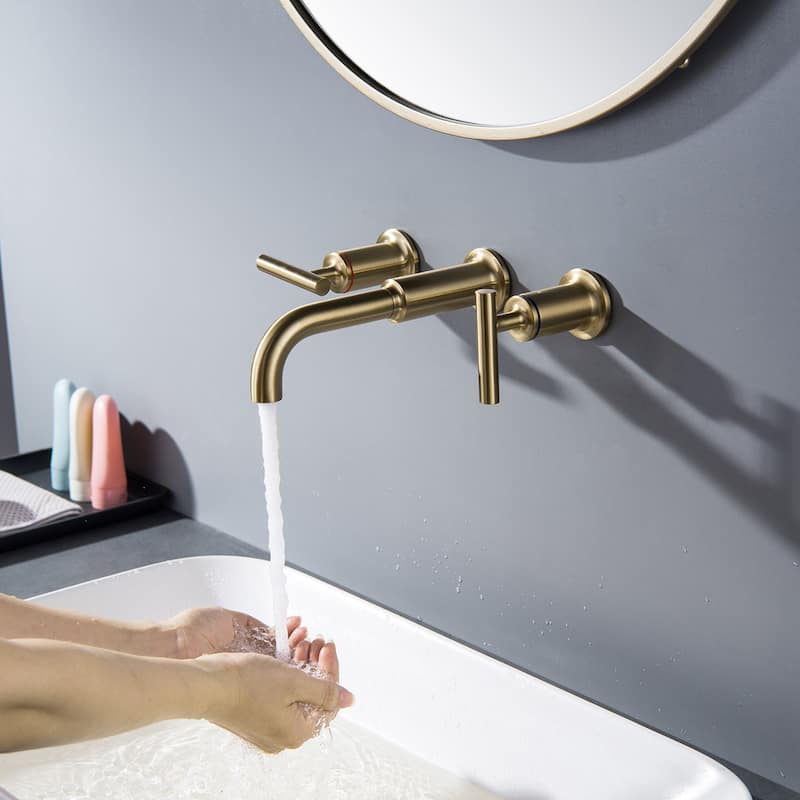 Double Handle into wall Bathroom Faucet With Double Handles - Gold Brushed