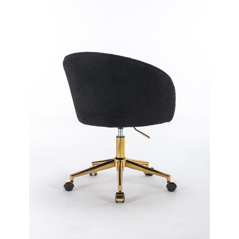 Chic Golden Foot Task Chair with Faux Wool Fabric, Adjustable Height, Rotatable, and Rolling Wheels for Bedroom or Vanity