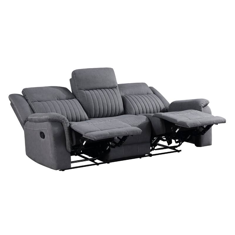 Lenny Manual Double Reclining Sofa, Gray Microfiber, Foam, 86 Inch