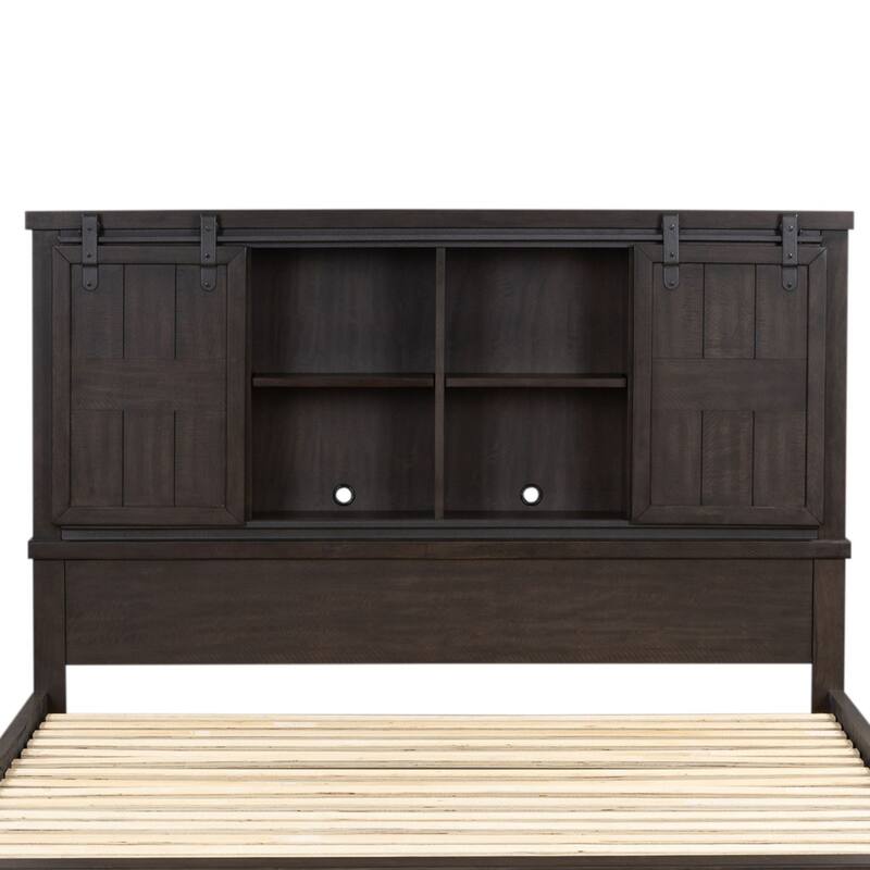 Thornwood Hills Rock Beaten Gray with Saw Cuts Queen Bookcase Headboard