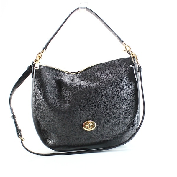 Shop Coach Black Gold Turnlock Leather Hobo Shoulder Handbag Purse - Free Shipping Today ...