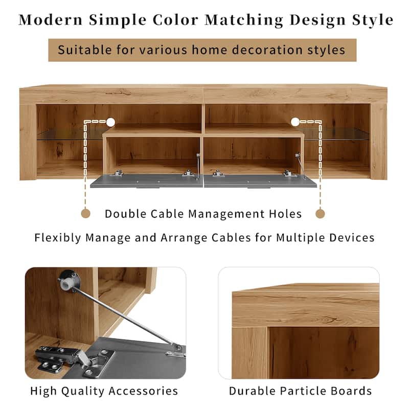 Freestanding TV Stands LED Light Entertainment Center, Media Console with 6 Storage Cabinets, TV Cabinet for TVs up to 80"