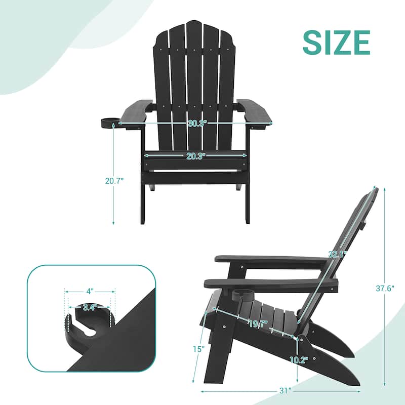 LIVOOSUN Outdoor Folding Adirondack Chair w/Cup Holder Set of 2 or 4