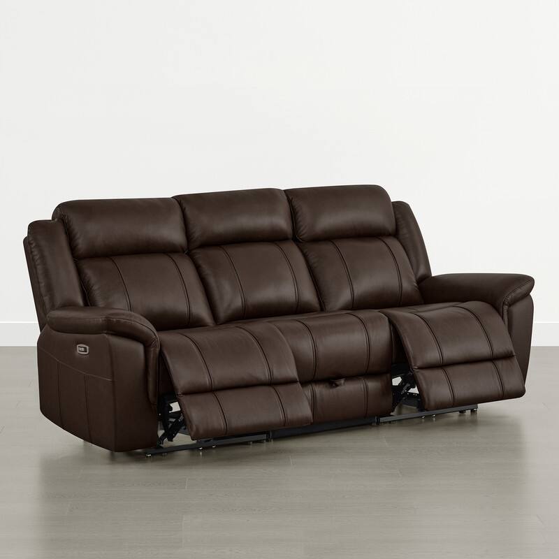 Spruce & Spring Genuine Leather Power Reclining Sofa with Optional Console & Flip-Down Table