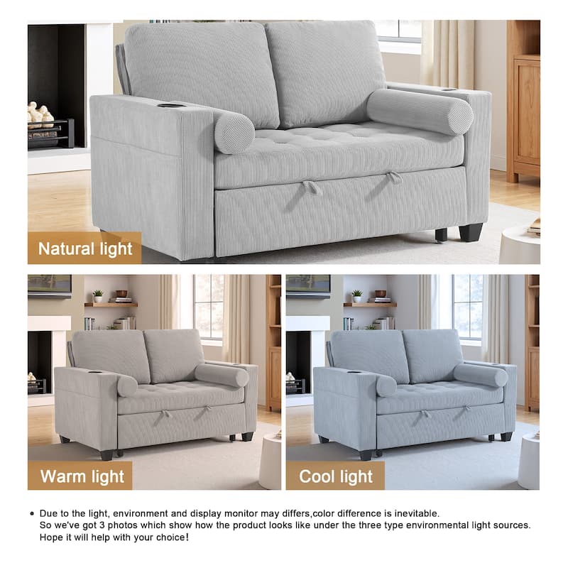Set of 2 Corduroy Convertible Sleeper Chairs Pull-Out Chair Beds with Adjustable Recline