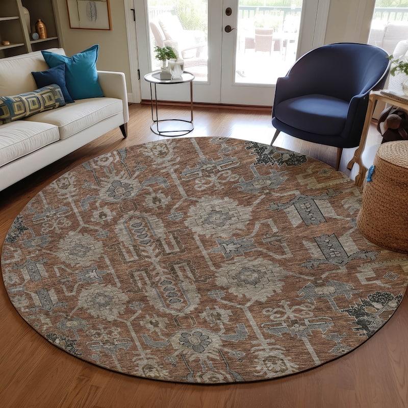 Machine Washable Indoor/ Outdoor Chantille Traditional Boho Rug - Paprika - 8' x 8'