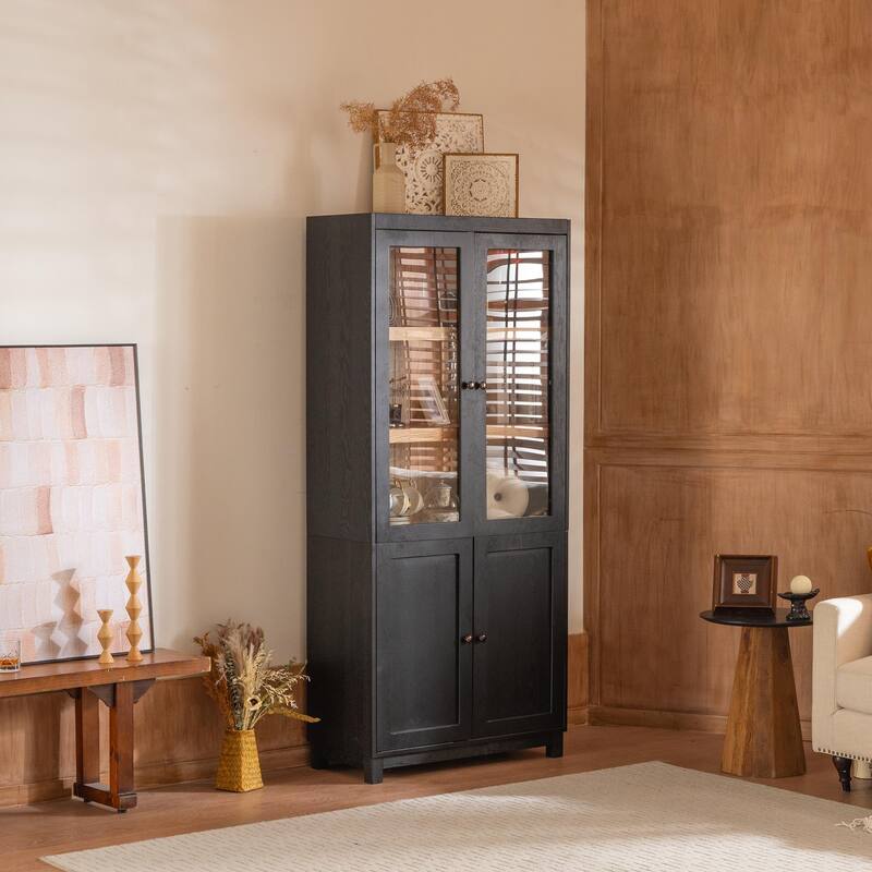 74.5'' Tall Display Cabinet with Glass Doors, Modern Style China Cabinet, Curio Cabinet for Collectibles Figures Trophies