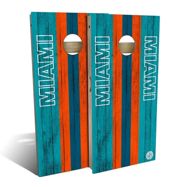 slide 2 of 8, Miami Football Outdoor Cornhole Board Set
