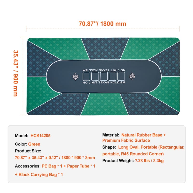Poker Table Top for Poker Games, Poker Room, Rectangle