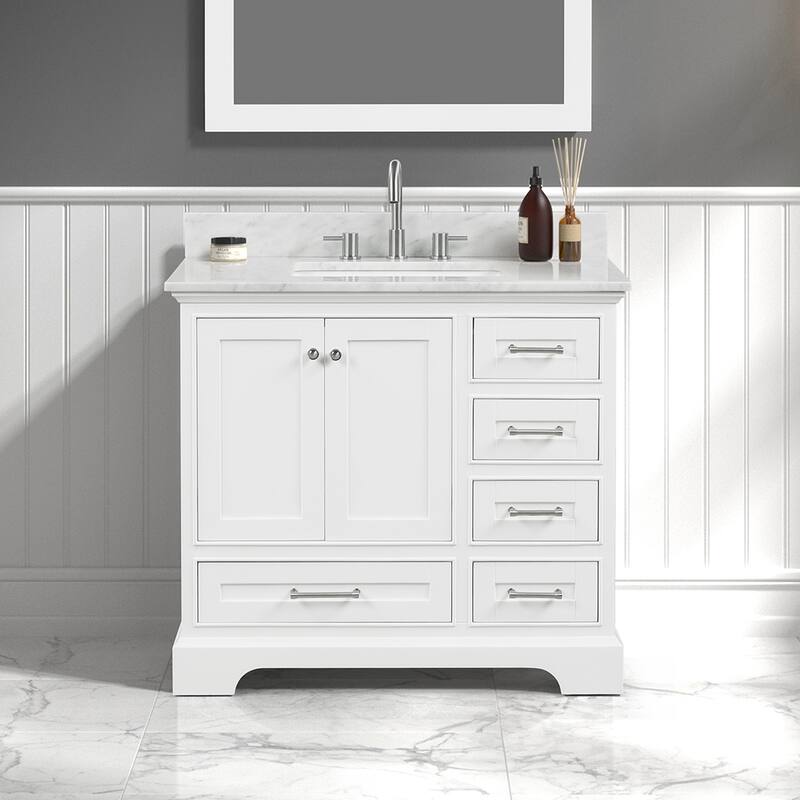 Blossom Copenhagen 36" Bathroom Vanity with Marble Top & Ceramic Sink - MatteWhite