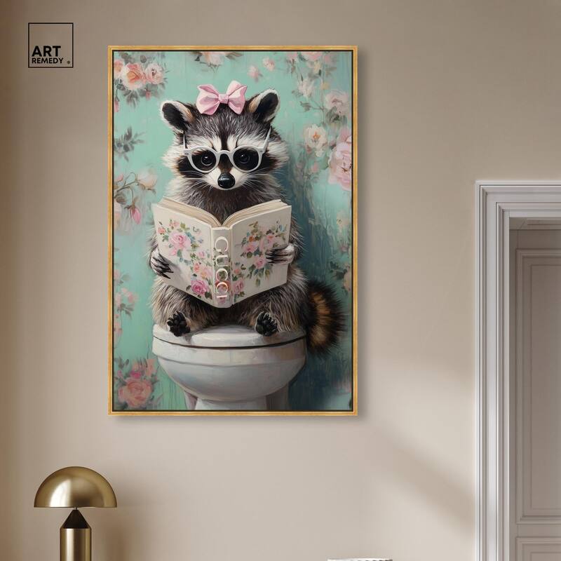 Petite Floral Toilet Raccoon Canvas by Art Remedy