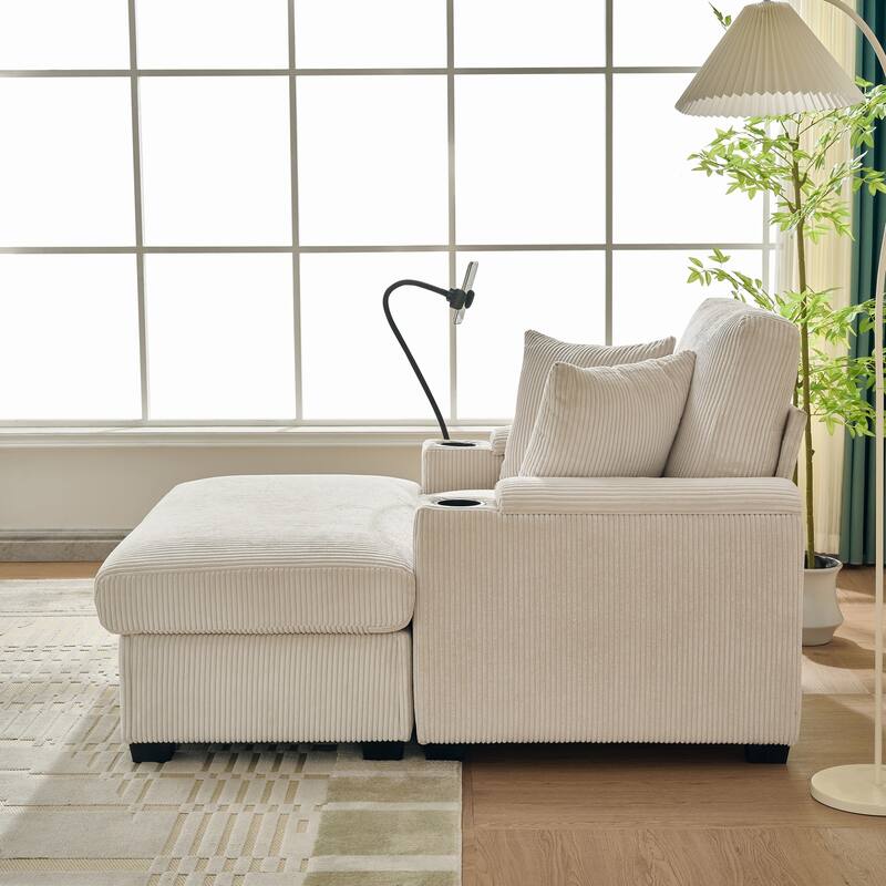 55" Oversized Chaise Lounge Chair Indoor With Ottoman And Storage,With Cup Holder,Mobile Phone Stand&Usb Charging Port