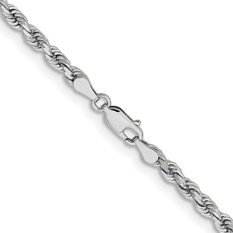 Curata 14k White Gold 3.75mm Sparkle Cut Rope With Lobster Clasp Chain Bracelet