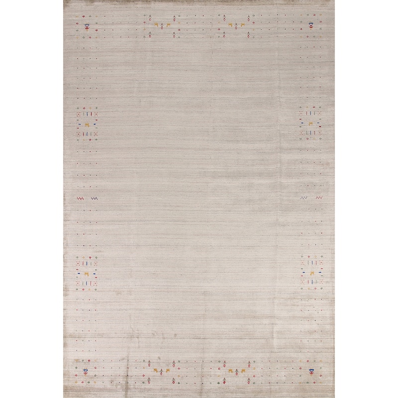 Striped Gabbeh Oriental Area Rug Hand-Knotted Wool Carpet - 8'6" x 11'7"