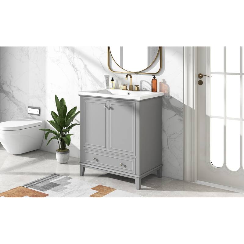 GDFStudio - Emerson 30-Inch Freestanding Bathroom Vanity with Ceramic Sink, Multi-functional Cabinet and Drawer