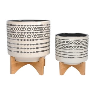 Off-white and Grey Ceramic Planters on Wood Stands (Set of 2) - Bed ...