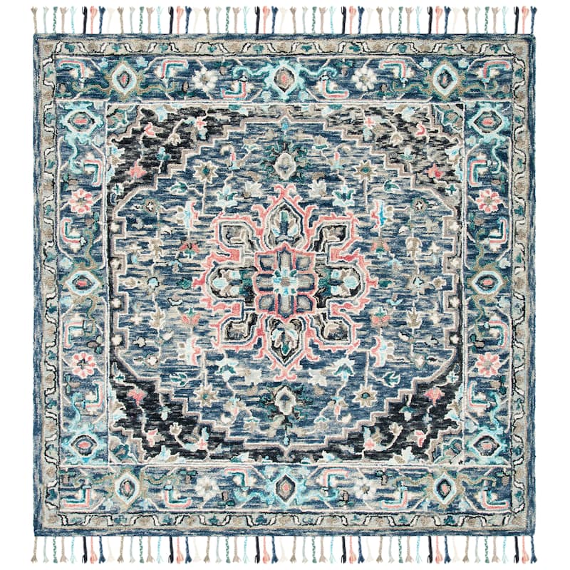 SAFAVIEH Handmade Aspen Catrine Boho Wool Tassel Rug - 3' Square - Pink/Blue