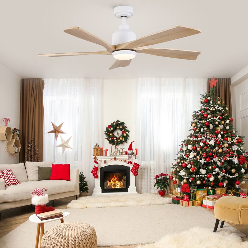 YUHAO SylvanAir Modern 52 in. Flush Mount Outdoor/Indoor Ceiling Fan with 3 Solid Wood Blades and DC Reversible Motor