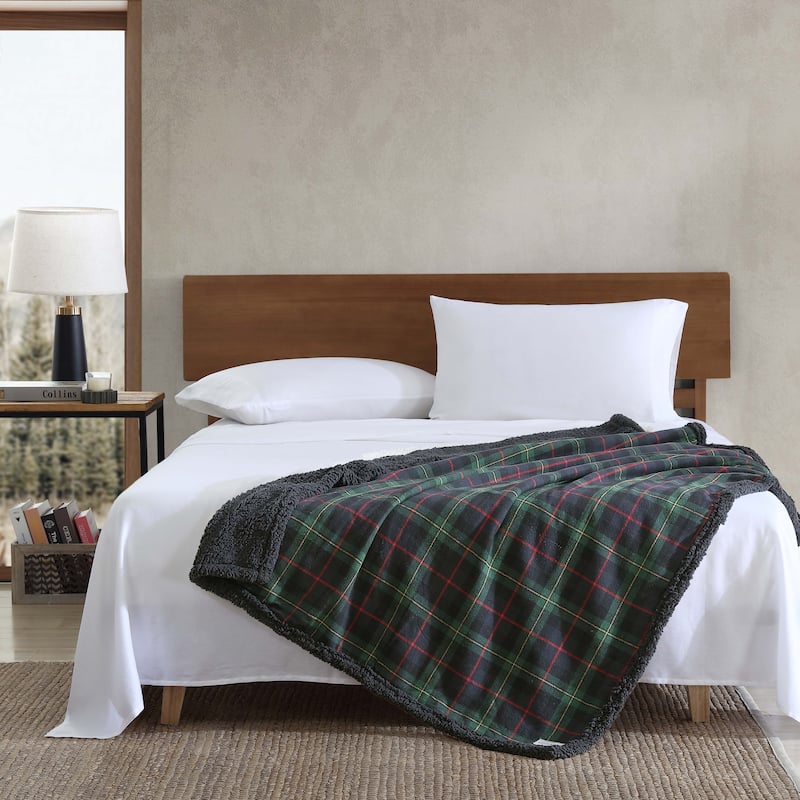 Eddie Bauer Cotton Flannel/Shearling Reverse Throw Blanket