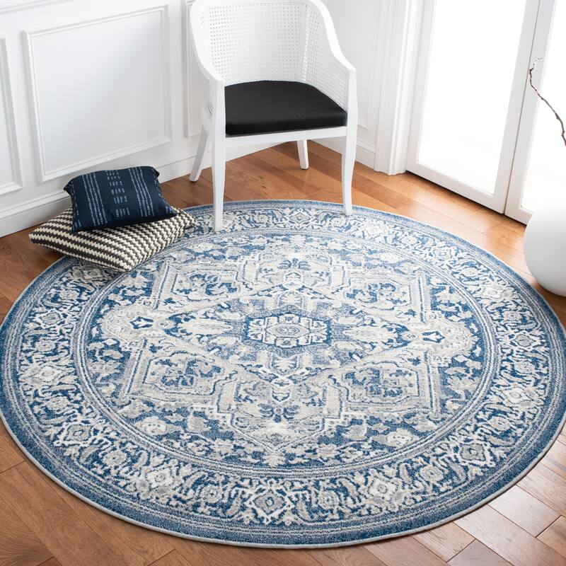 SAFAVIEH Belmont Klasiene Gauri Medallion Rug - 6'7" Round - Navy/Grey