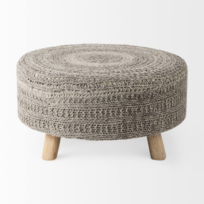 Bina Wool With Brown Wood Legs Stool