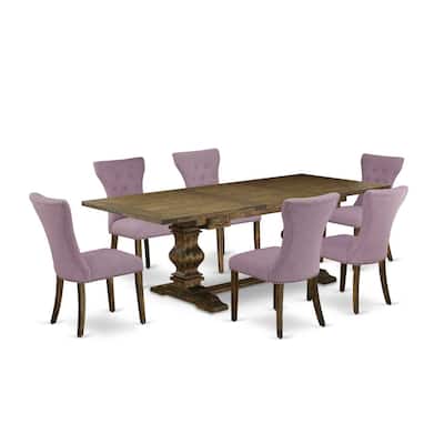 7-Piece Kitchen Dining Set - Rectangle Table & Upholstered Chairs - Distressed Jacobean Finish - 92