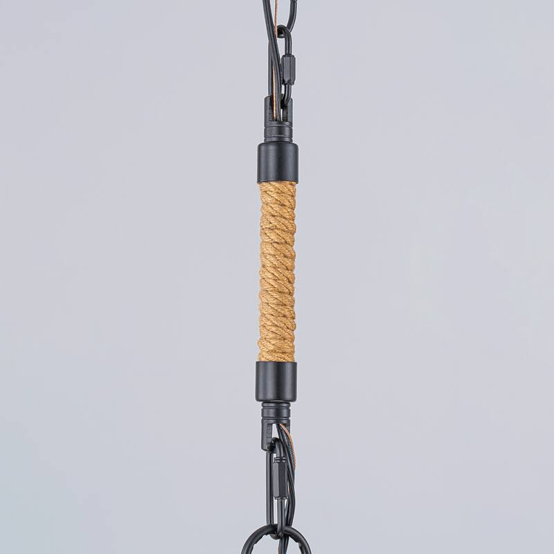 1-Light Farmhouse Hand Woven Drum Chandelier with Natural Rope Shade - Wood