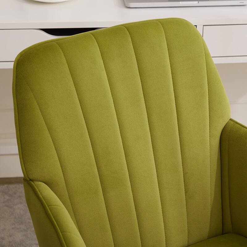 Velvet Home Office Chair, Ergonomic Swivel Study Desk Chair, Upholstered Vanity Chair with Backrest Seat and Metal Base - N/A