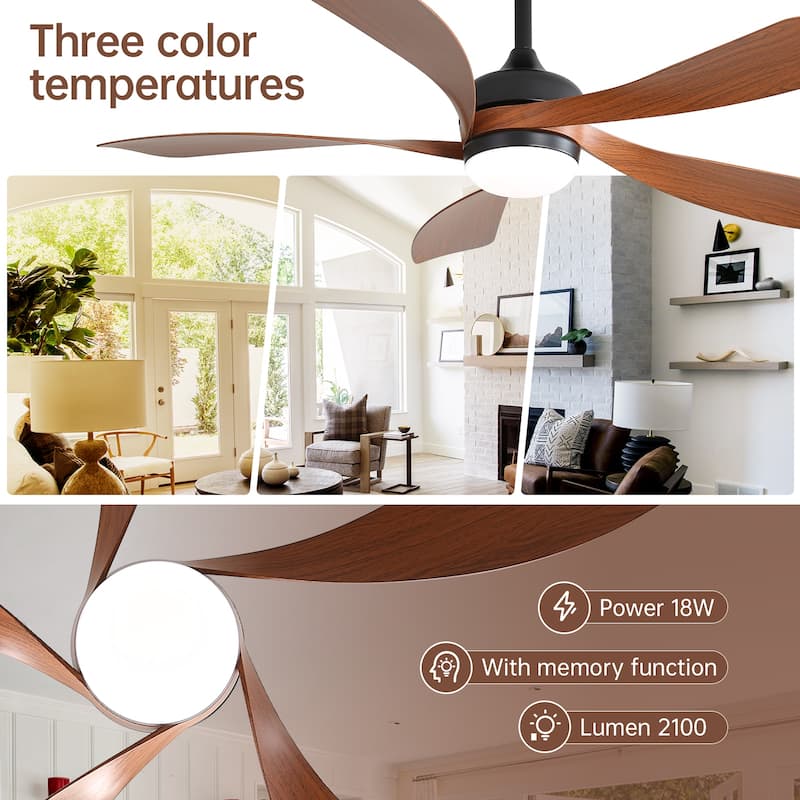 45 Inch / 52 Inch White Ceiling Fan with Dimmable LED Light and Remote, 6-Speed Reversible DC Motor, ABS Blades