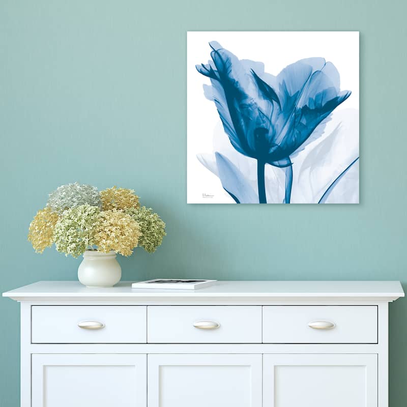 "Lusty Blue Tulip" Frameless Free Floating Tempered Glass Panel Graphic Wall Art