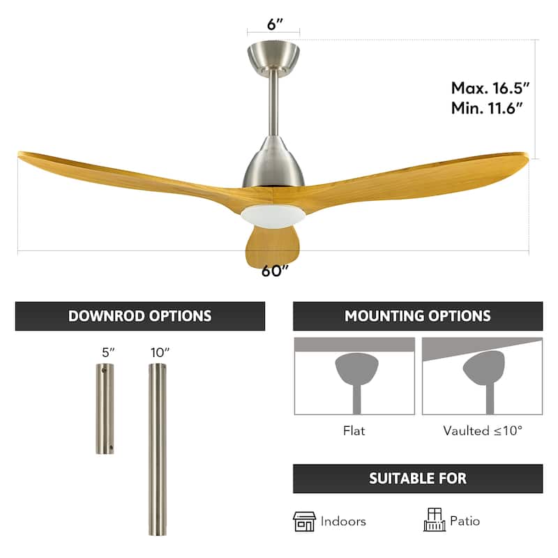 CO-Z 3 - Blade Modern Classic Smart Ceiling Fan with Dimmable LED Light and Remote