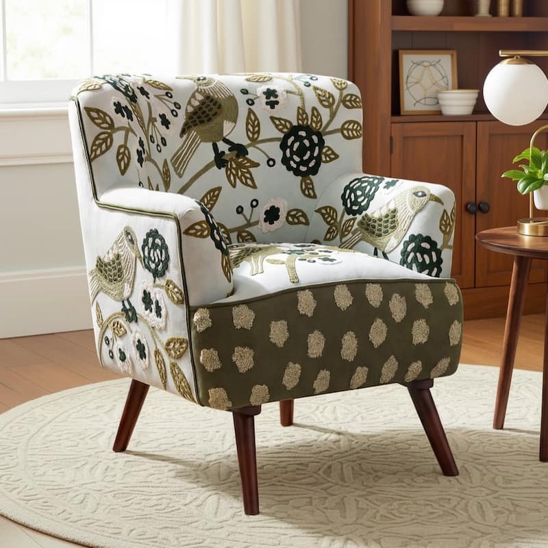 Nico Floral Embroidered Velvet Upholstered Accent Chair by Sevita - 30″ D x 32″ W x 33″ H - Green