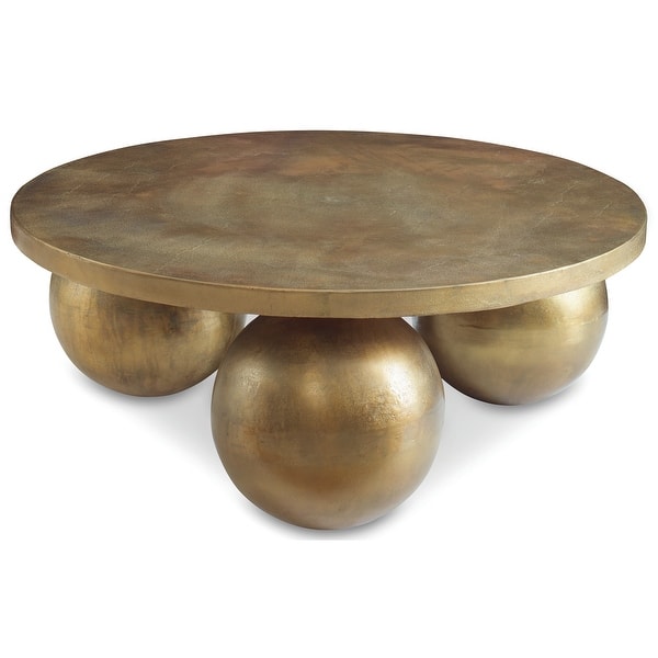 slide 2 of 5, Uttermost Triplet Antique Brass Coffee Table - 38"W x 15"H x 38"D