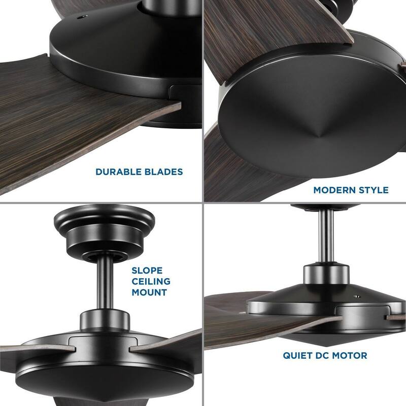 Spicer Collection 54-Inch Three-Blade Antique Black Matte Black DC Motor Contemporary Ceiling Fan - 54 in x 54 in x 11.5 in
