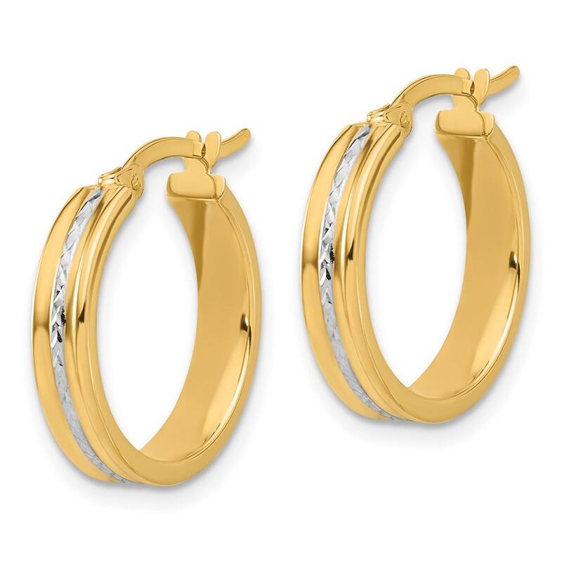 Curata 14k Yellow Gold White Rhodium Polished and Diamond cut Hoop Earrings - 20.9x18.5mm