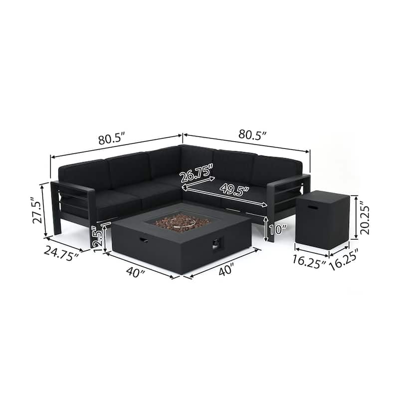 Cape Coral Aluminum Outdoor Sectional Sofa Set with Fire Table by Christopher Knight Home